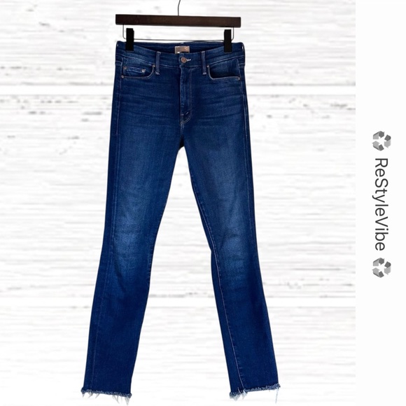MOTHER Women’s Size 27 Denim Jeans The Looker Ankle Fray Stretch High Waisted - Picture 1 of 16